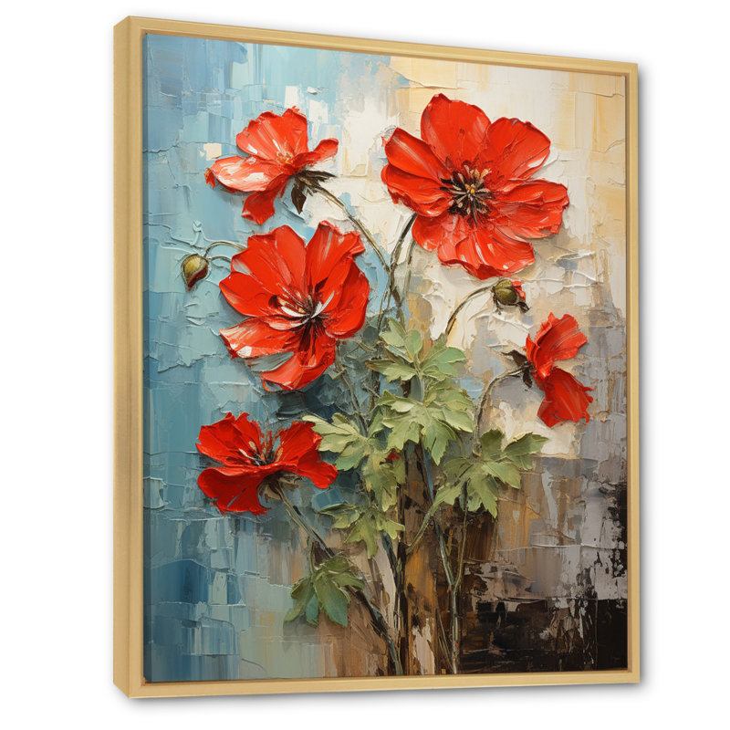 Rouge géraniums rouge écarlate Patchwork II - art mural floral et botanique salon, H 44 po x l 34 po x P 1,5 po