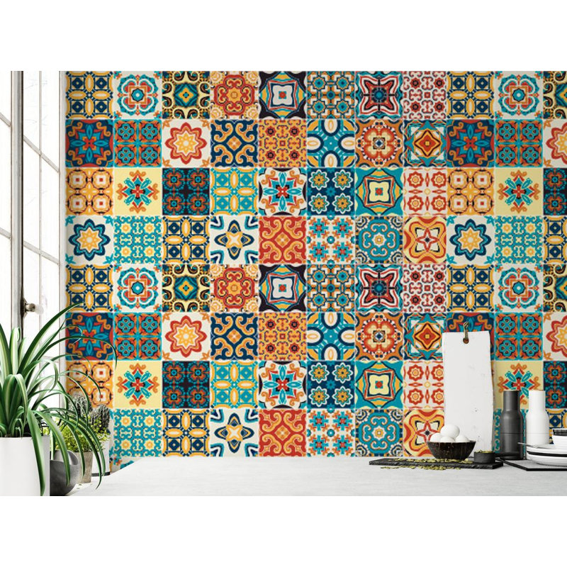 Papier peint carré amovible multicolore de style arabe et marocain, L 98,04 po x l 150 po