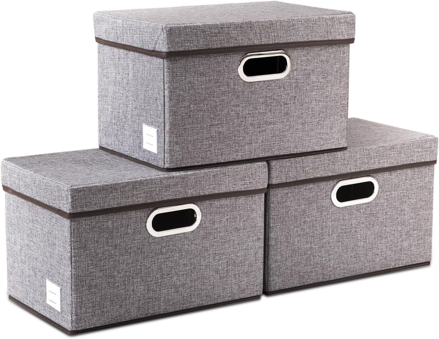 Latitude Run® Foldable Storage Boxes With Lids [3-Pack] Linen Fabric ...
