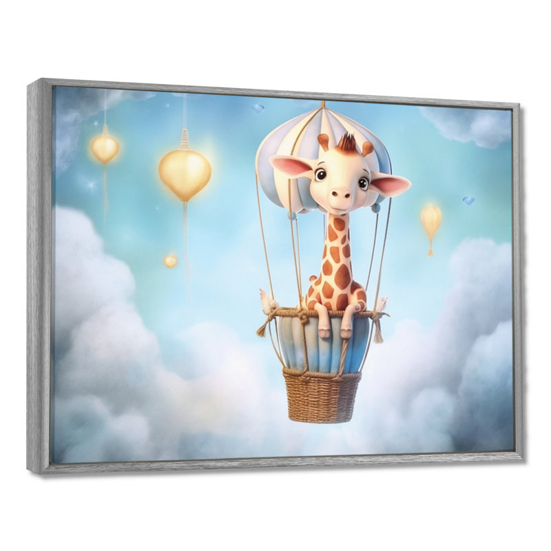 «Nursery Adorable Giraffe I», reproduction sur toile, H 16 po x l 32 po x P 1 po, Encadrement argenté