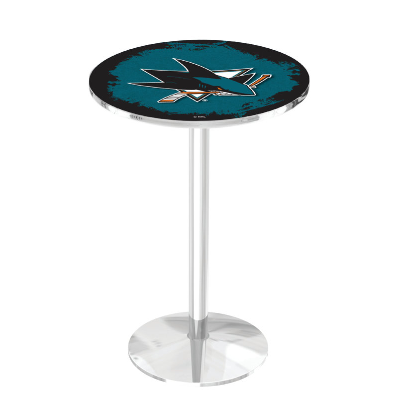 NHL Round Metal Base Dining Table, Chrome, San Jose Sharks