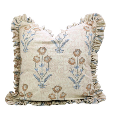 Coussin décoratif en lin à double face à motif de volants fabriqué à la main Fab Divine pour canapé et lit - Amitabh
