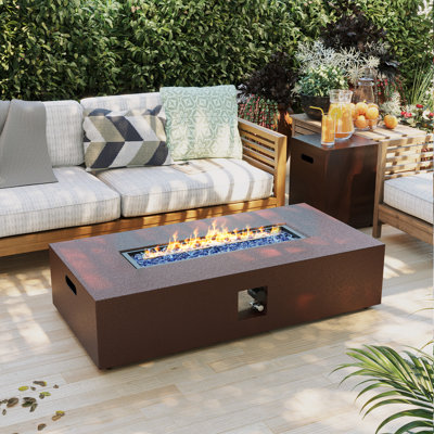  56-Inch Rectangle Iron Gas Fire Pit Table，Includes Tank Cover