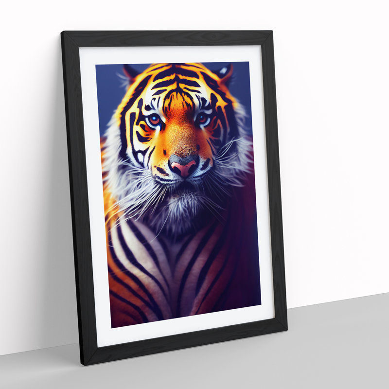 Striking Tiger No.5 - Single Picture Frame Print, Black , 64cm H x 46cm W x 2cm D
