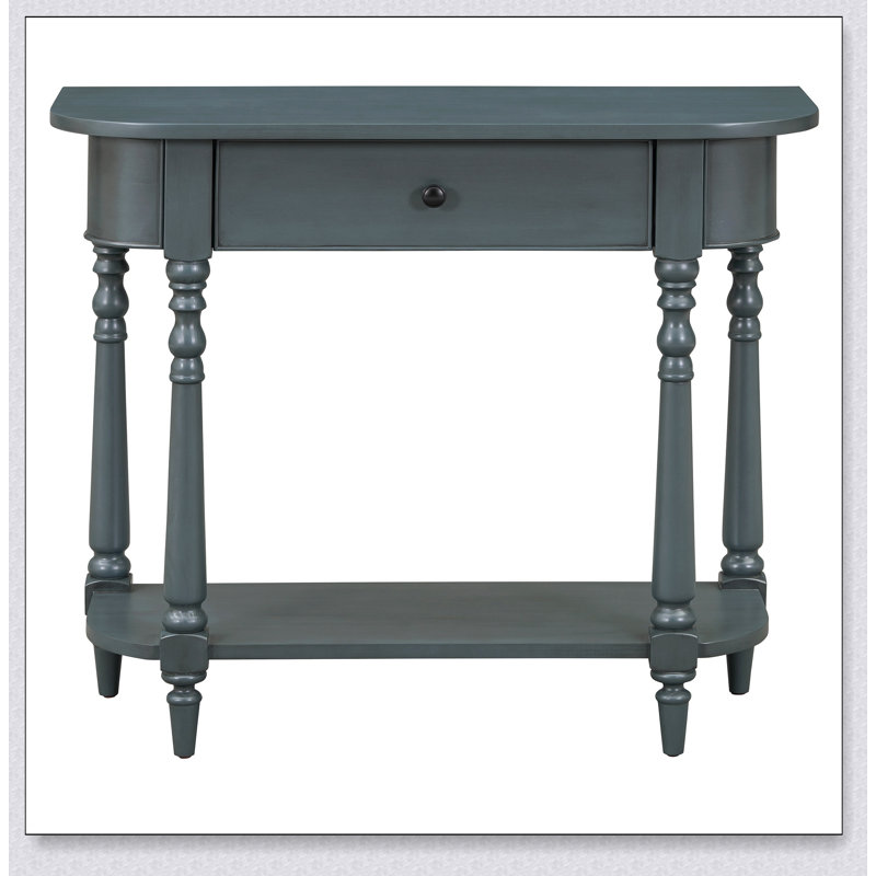 Narrow Console Table With Curved Corners, Retro Entryway Table With Top Drawer And Open Shelf For Hallway And Living Room