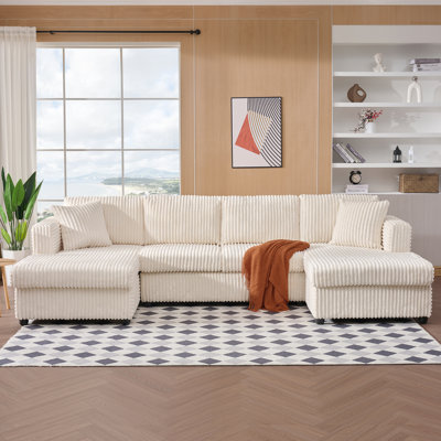 4 Seat U Sectional Couch, 110'' W Corduroy Sofa With Double Chaises