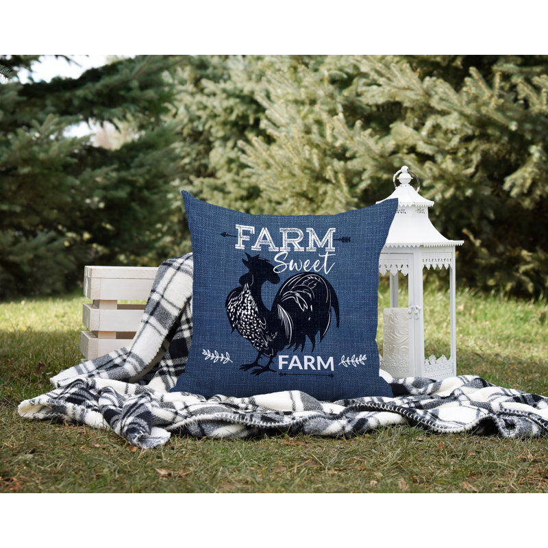 Coussin intérieur / extérieur Cooper Farm House Rooster, L 17 po x H 17 po, Bleu