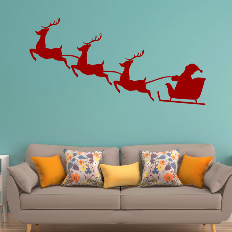 Décalcomanie murale noël renne père noël, H 22 po x l 40 po, Bourgogne