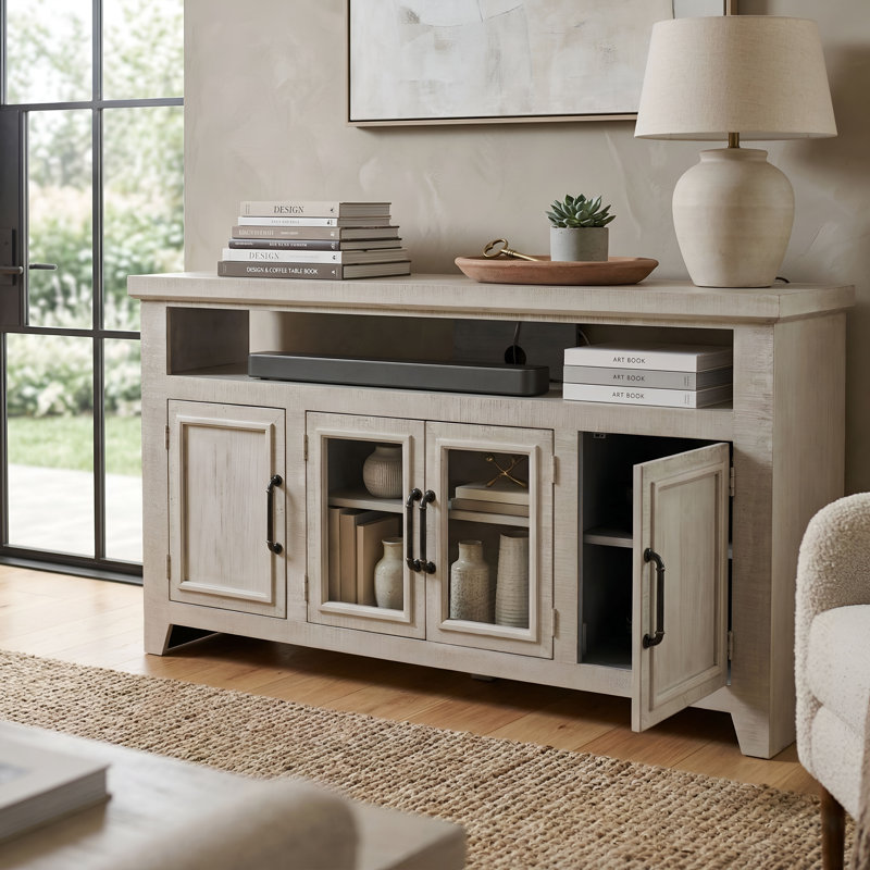 Console de télévision 60 po Willow Creek, blanc délavé, White Wash
