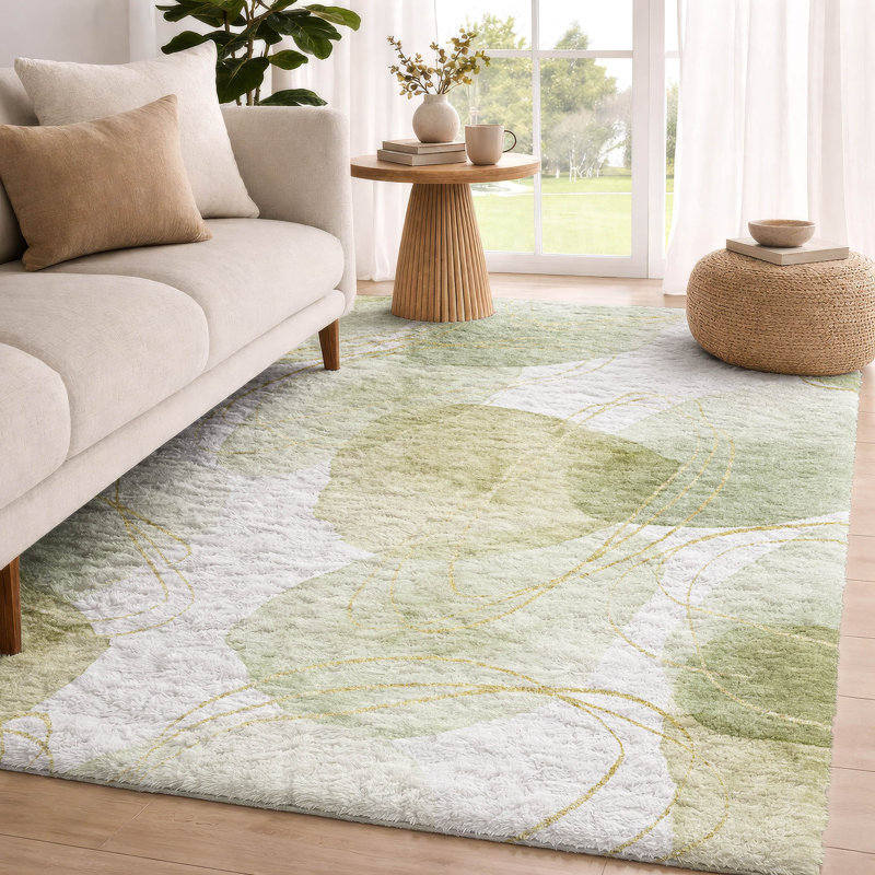 Tapis à poils longs lavable à la machine de qualité supérieure ADS544, Green, 8' x 10'