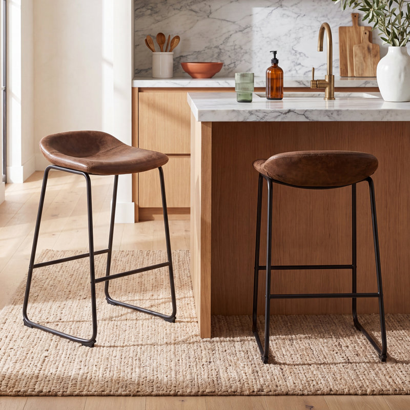 Rome Upholstered Counter Stool with Metal Frame, Rustic Brown, Bar Stool ( 29" Seat Height )