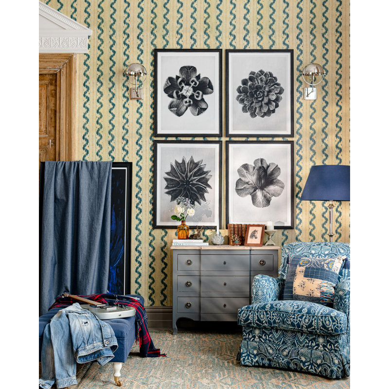 Woodstock Lifestyle Ikat Wallpaper Roll, Beige/Indigo