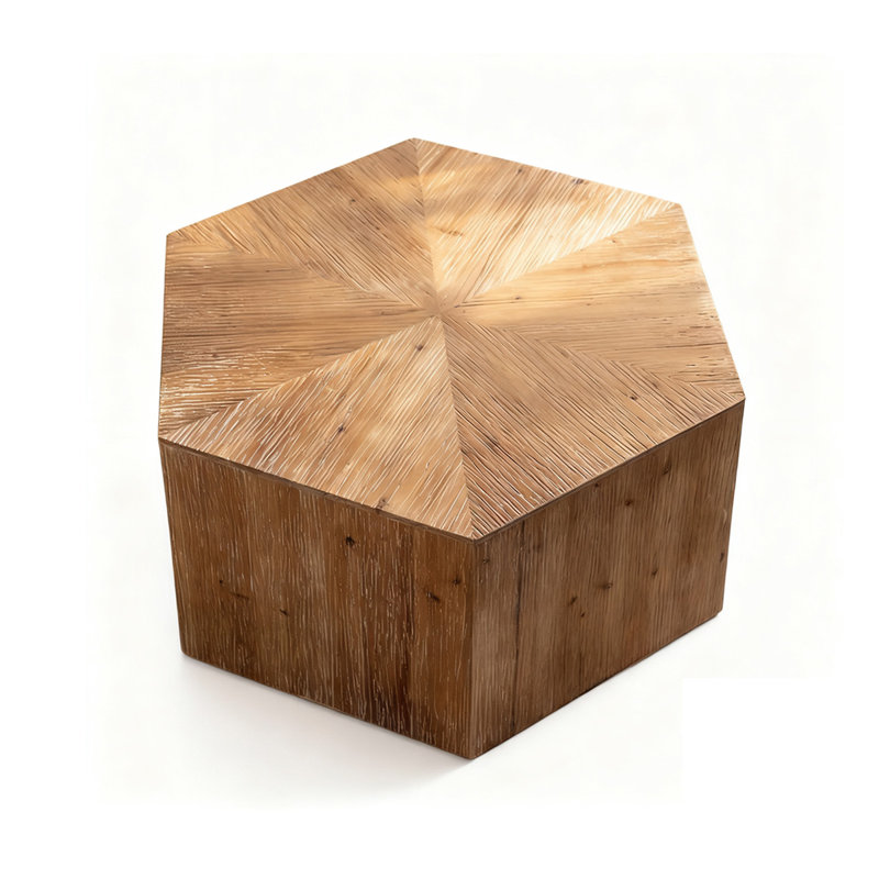 Retro Walnut Solid Wood Hexagon Coffee Table