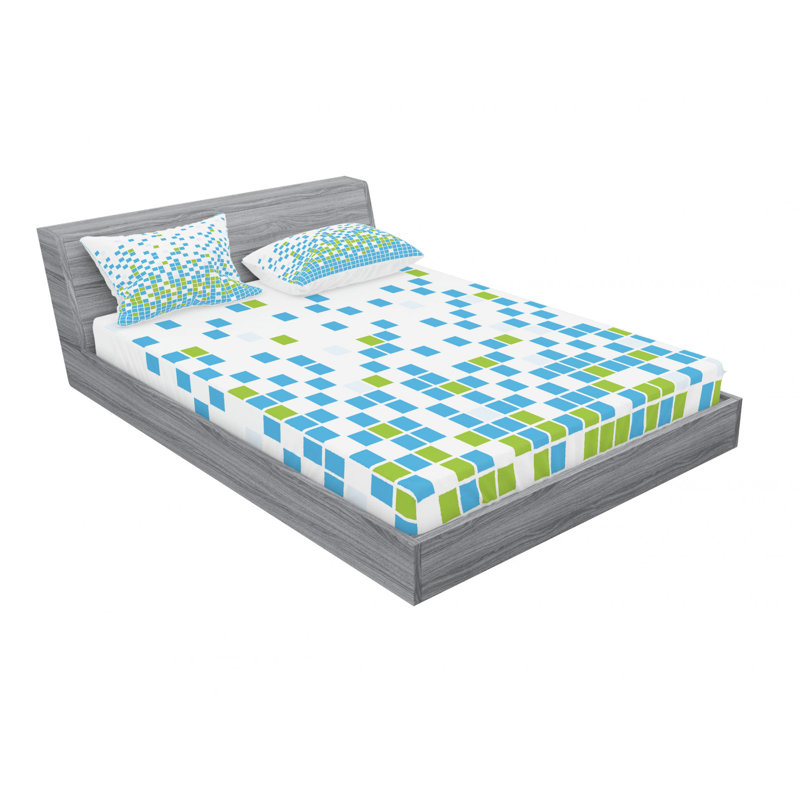 Microfiber Geometric Sheet Set, Queen Sheet Set with Fitted Sheet, Mosaic Grid Pixel Geometric