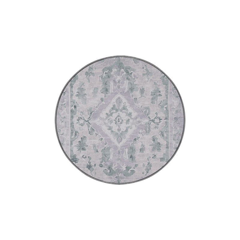Machine Washable Gray Area Rug, Round 4'