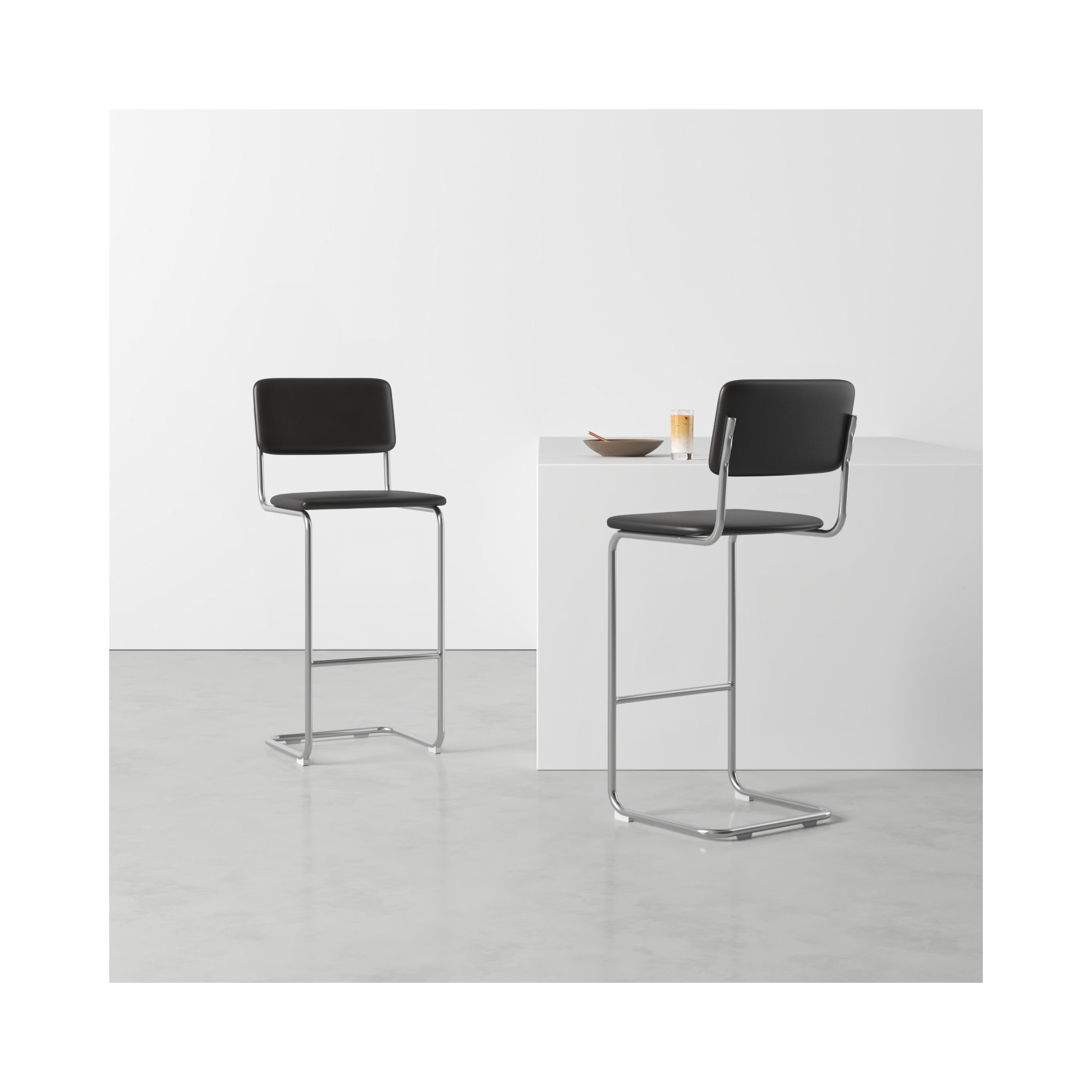 Walsh Vegan Leather Bar & Counter Stool, Bar Stool (30" Seat Height), Midnight Black Vegan Leather