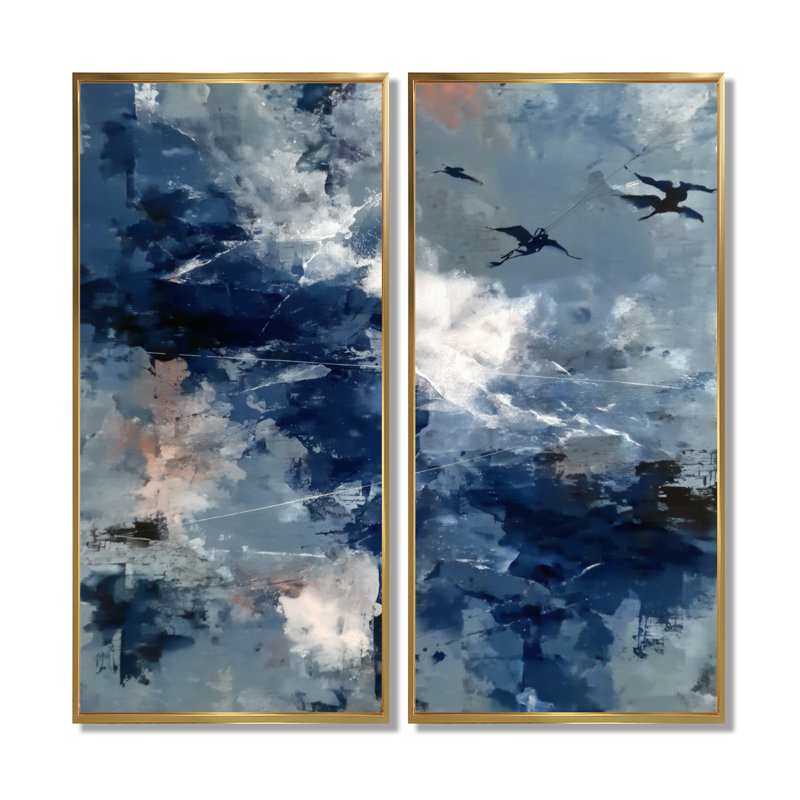 «Blue White Sturdy Guardians Accents With Grey», reproduction d'art sur toile abstraite bleue, 2 pièces, H 32 po x l 32 po