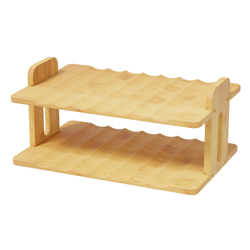 Organisateur de bouteille d'eau en bambou à 2 niveaux avec étiquettes, support de rangement pour garde-manger, porte-bouteilles et vin