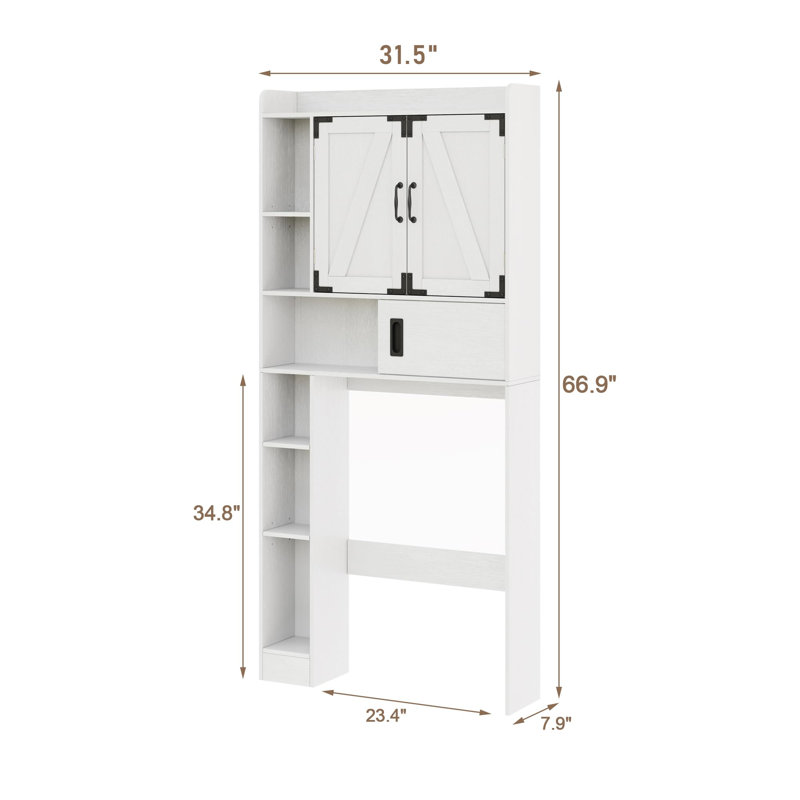 Over The Toilet Storage Cabinet with with Barn Doors, White