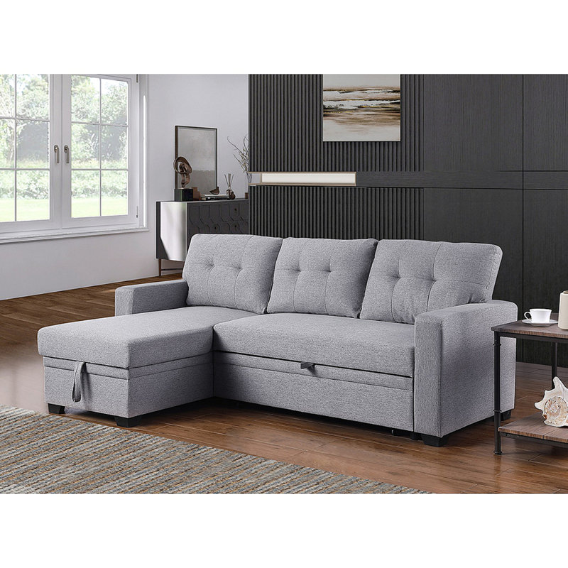 Canapé modulaire rembourré avec méridienne, Lin gris pâle