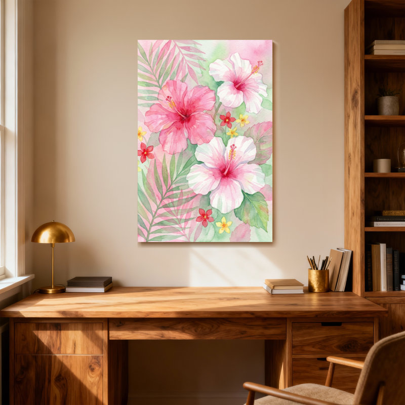 Plantes et fleurs, motif de fleurs et de feuilles tropicales, H 30 po x l 20 po