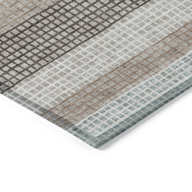 Tapis intérieur lavable rayé taupe et ivoire 8 pi x 10 pi