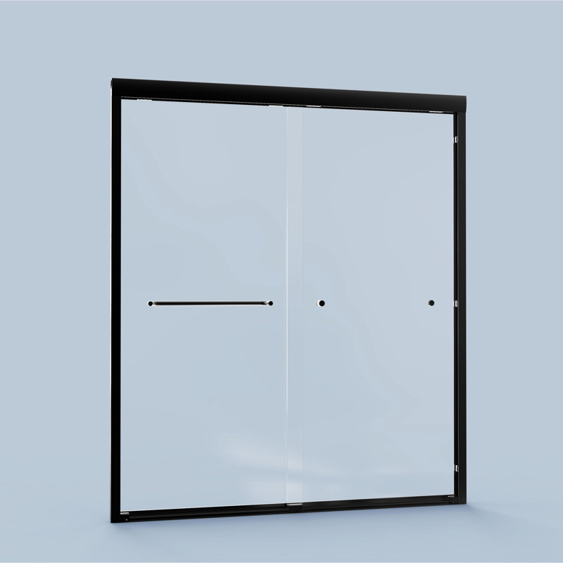 Porte de douche 72 "H 72", l 56 "-60", verre 6Mm, noir mat, cloison de salle de bain imperméable double coulissante l 56 "-60" * H 72 ", 1/4" d'épaisseur finition noire,