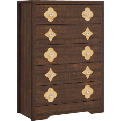 Fluted 5 Drawer Tall Dresser for Bedroom, 42.9 in Chest of Drawers, Wooden Dresser Chest with Clothes Storage Cabinet, Drawer Organizer, TV Stand for
