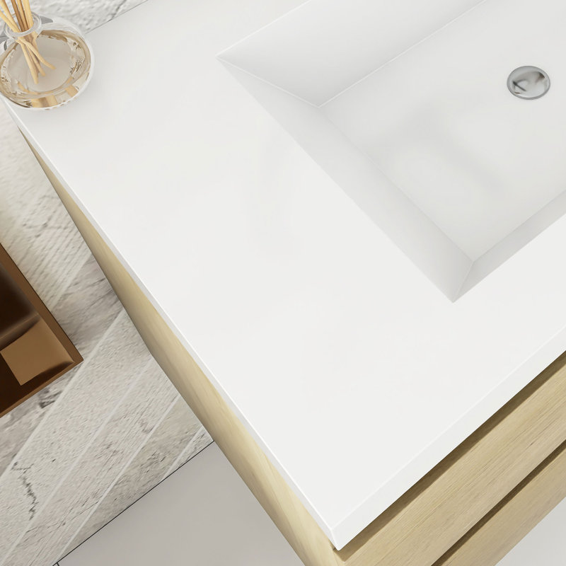 Meuble-lavabo sur pied simple avec surface solide, Chêne naturel