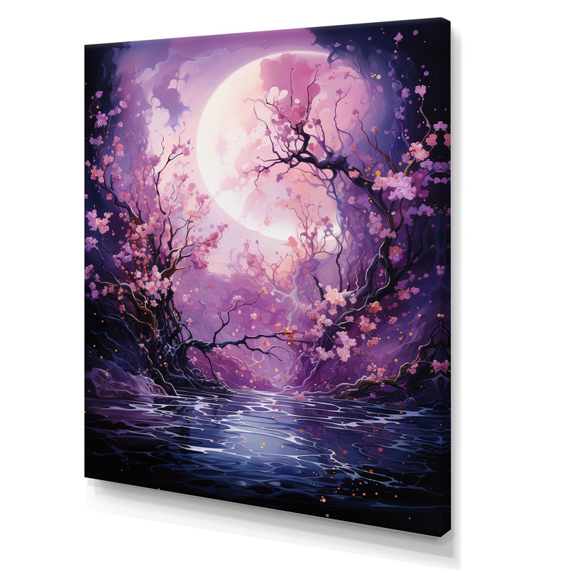 Lune fleur nocturne I, H 32 po x l 16 po x P 1 po, Toile tendue