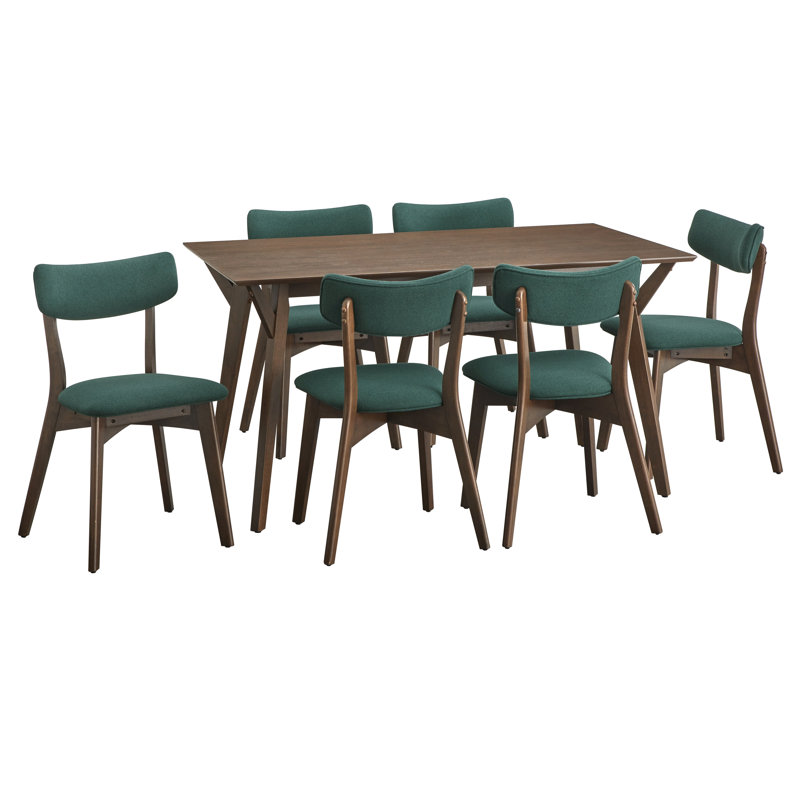 Ensemble de salle à manger Colella, 7 pièces : table, 6 chaises, Vert