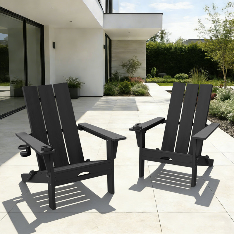Ensemble de 2 chaises Adirondack pliables en PEHD avec support pour téléphone portable Maillet (ensemble de 2), Noir, 2