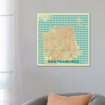 San Francisco Retro Urban Blueprint Map by Hubert Roguski - Wrapped Canvas Print