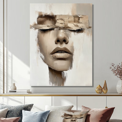 «Modern Abstract Woman Face I», reproduction d'art murale moderne grise