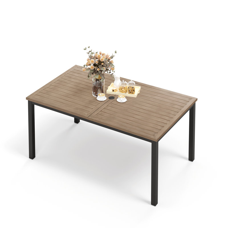 Rectangular Metal Outdoor Dining Table With Umbrella Hole , 96.5cm W 152.6cm D