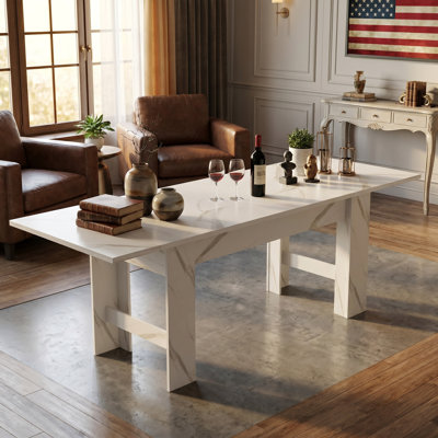 Table de salle à manger extensible à motif de marbre, table de cuisine rectangulaire extensible à longueur réglable de 94,5 po pour la grande famille