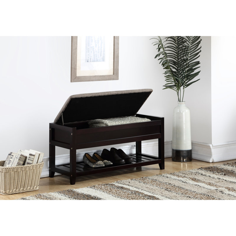 Banc à sièges avec rangement pour chaussures et siège rembourré en tissu gris, Espresso