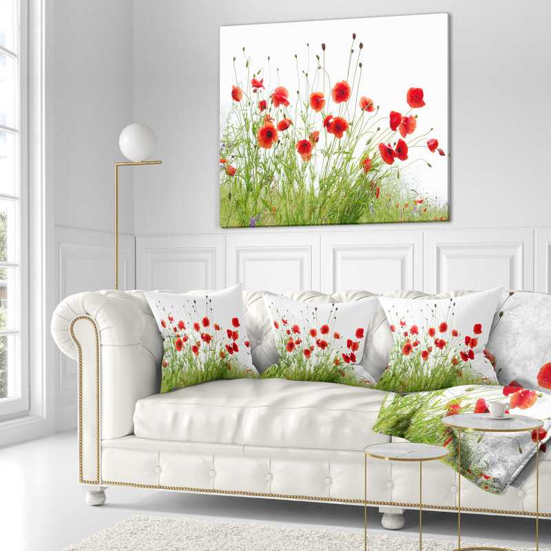 Coquelicots sur fond blanc - coussin floral, 16 po x 1 po, Coussin décoratif