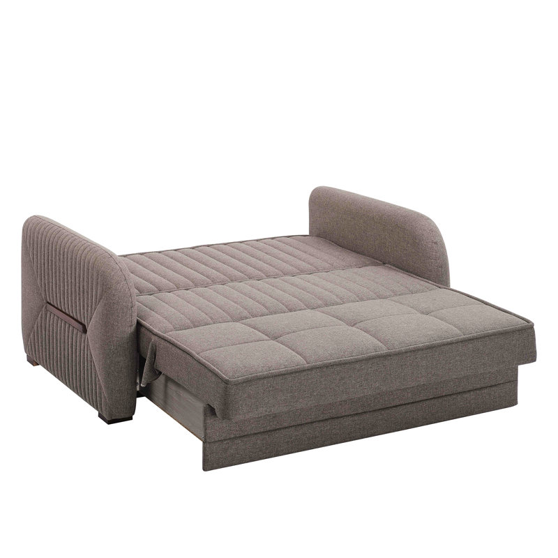 Collection avec rangement, beige. Meuble polyvalent pour les petits espaces. Coussins épais pour un confort optimal. Rangement en chenille beige. Confortable et polyvalent. 70 po de hauteur. Capacité de 600 lb