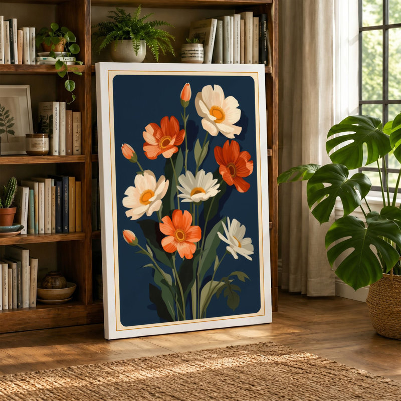 Flowering Stems Study Botanical - Wrapped Canvas, 36x24 - 91.4 x 61.0 cm, Terracotta Border