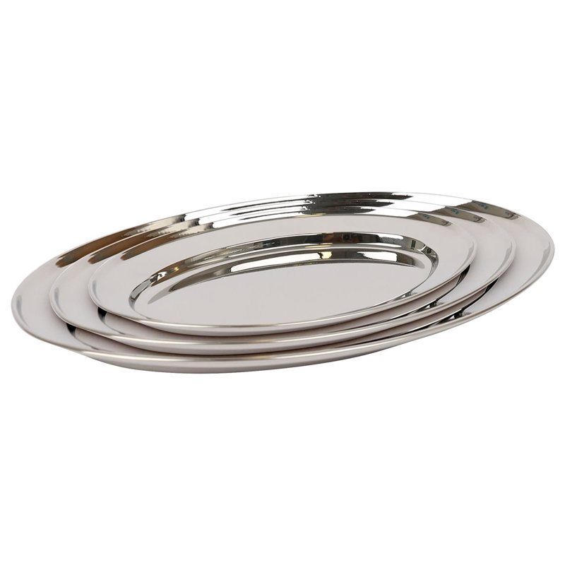 Argon Tableware - 3pc Oval Stainless Steel Serving Platter Set