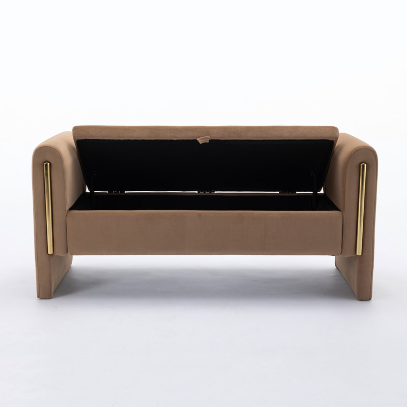 Banc de maquillage en velours, Velours café, 24.6" H x 53.1" W x 17.7" D
