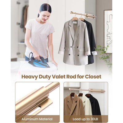 2 PACK Valet Rod for Closet Pull Out, Retractable Slide Out Valet Rod
