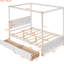 Lit à baldaquin avec compartiments supplémentaires, aucun sommier nécessaire, blanc brossé, lit au design moderne de L 79,5 po x l 56,9 po, tiroirs peu encombrants, en bois de pin massif