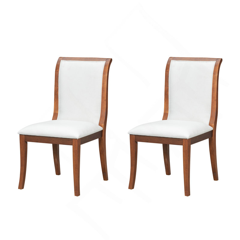 Ensemble de 2 chaises de salle à manger rembourrées Finish - Élégantes chaises d'appoint traditionnelles en tissu avec lignes courbes, structure en bois massif