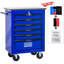 Chariot à outils 6 tiroirs pour le garage, chariot roulant en métal avec roues, noir et bleu, verrouillage par clé, chariot multifonctionnel à roulement, tiroirs verrouillables avec rangement bleu, surface en acier lisse