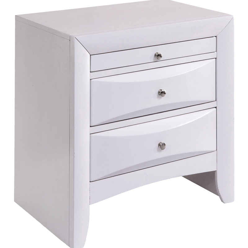 Table de chevet avec 2 tiroirs, Blanc
