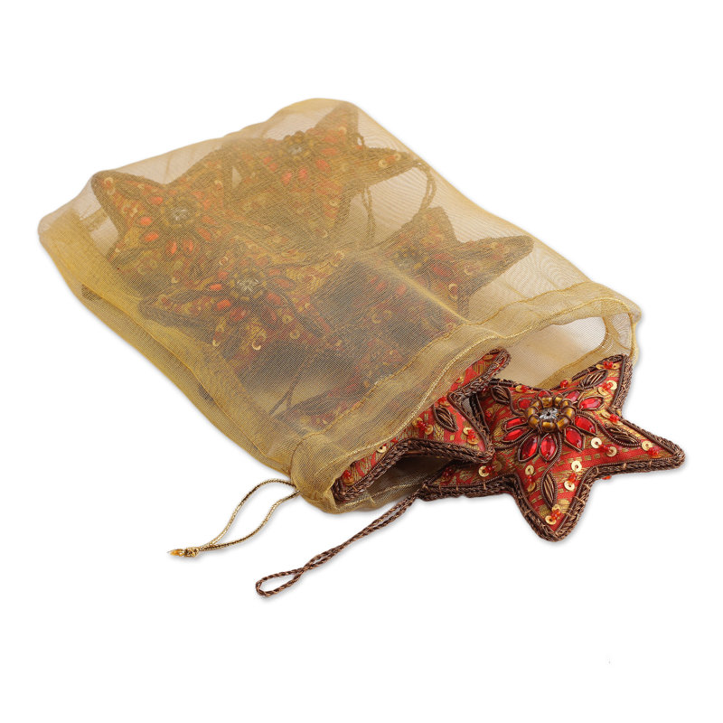 NOVICA Handmade Brilliant Stars Beaded Ornaments (Set Of 6)