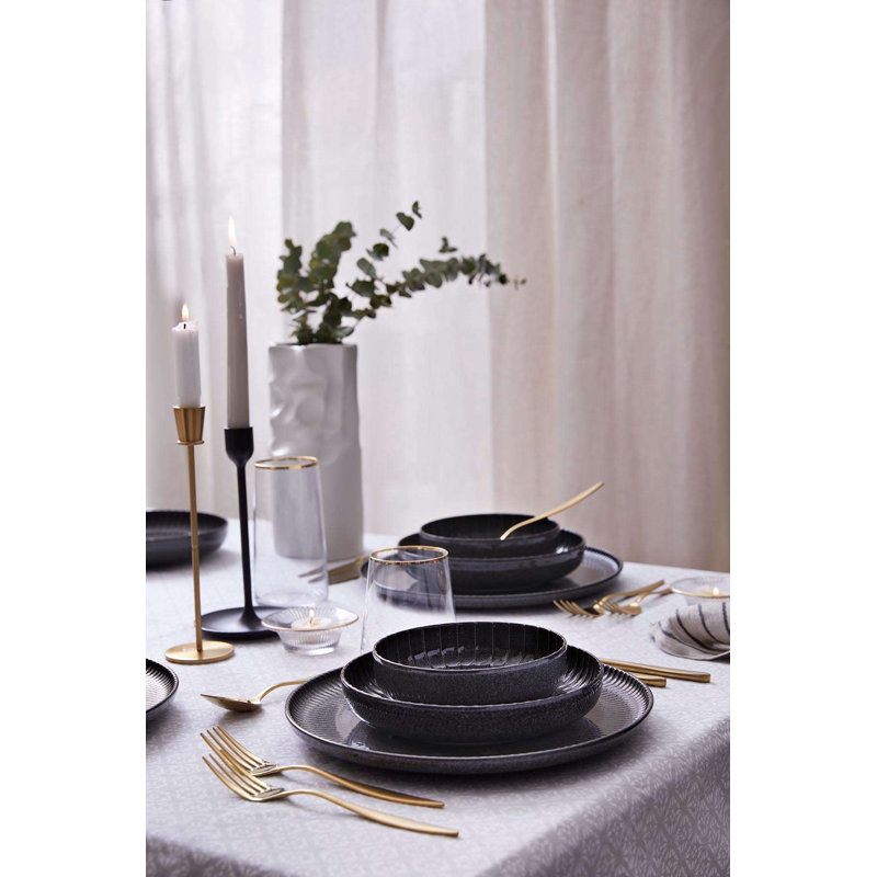 Elegant 18-Piece Dinner Set, Black Porcelain | Includes 6 Service Plates (11.0 in), 6 Deep Plates (7.9 in), 6 Bowls (5.9 in) | 100% Microwave & Dishwasher Safe | Perfect for Formal Dining & Everyday Use, Durable & Stylish