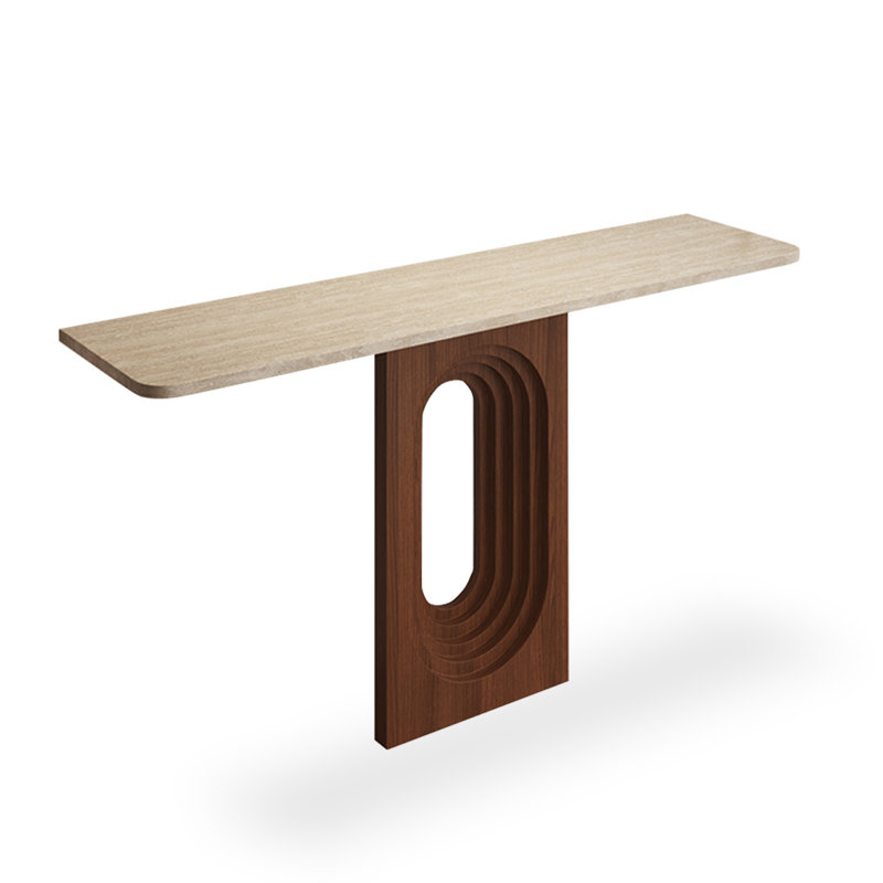 Picture color Stone +  Solid Wood Rectangular Console Table, 29.53"H×31.5"L×9.84"W